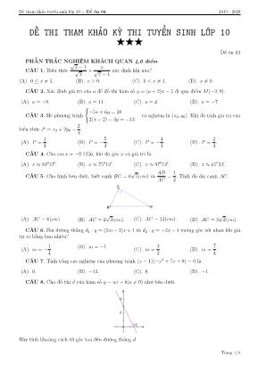 Đề tham khảo tuyển sinh vào Lớp 10 THPT môn Toán - Đề 4 - Năm học 2019-2020